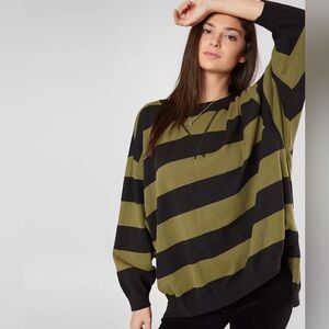 Free People Surfin On Your Stripes Sweater Top High Low Oversized Moss Size XS/S
